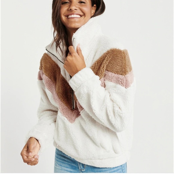 Pink White Fleece Pullover Sherpa Quarterzip - Picture 2 of 5